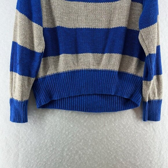 Free People Sweater Size L Cassidy Off The Shoulder Striped Tie Neck Tunic Blue - Picture 6 of 11